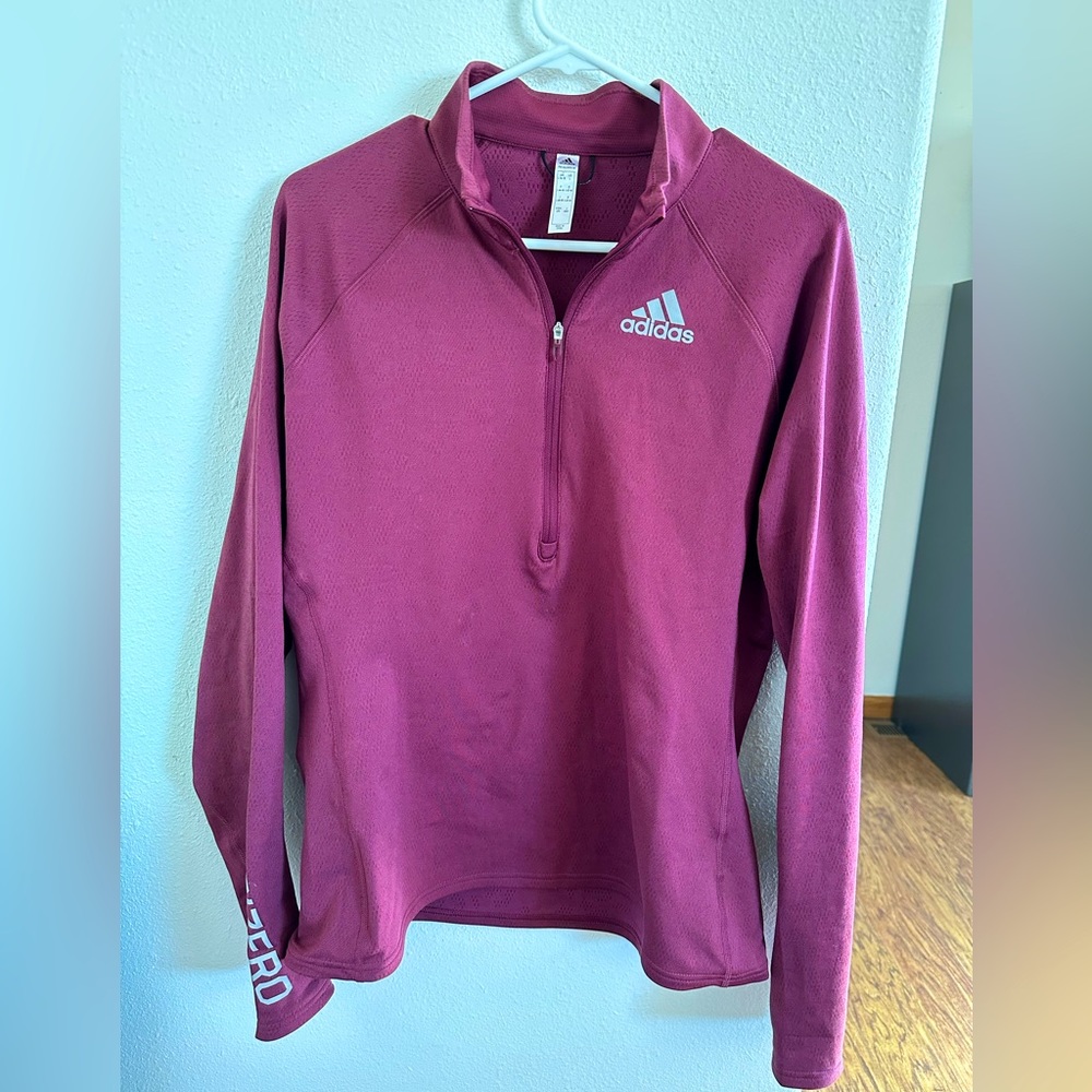 Adidas 3/4 zip pull-over, maroon, size large.